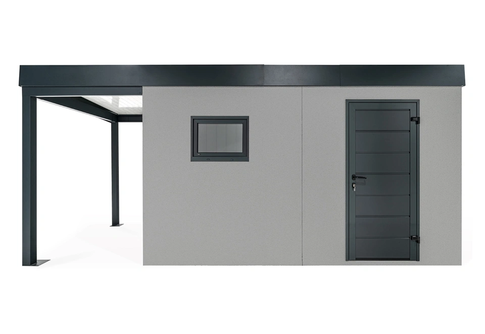 GARDEON® Garden house with Hörmann door and window with carport