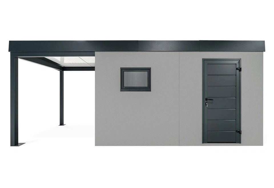 GARDEON® Garden house with Hörmann door and window with carport