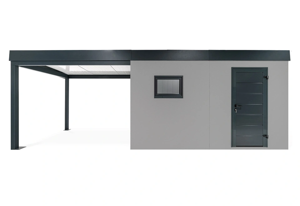 GARDEON® Garden house with Hörmann door and window with carport