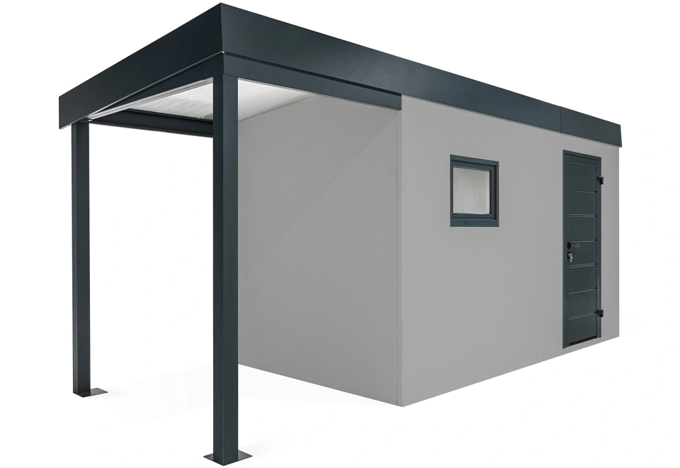 GARDEON® Garden house with Hörmann door and window with carport