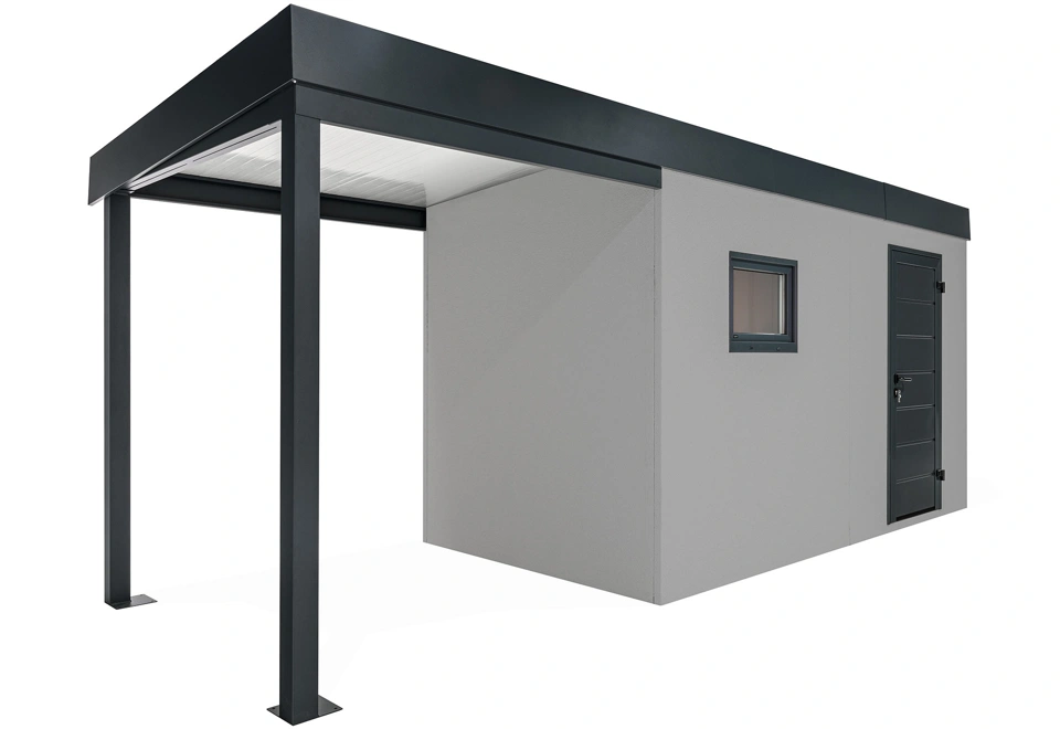 GARDEON® Garden house with Hörmann door and window with carport