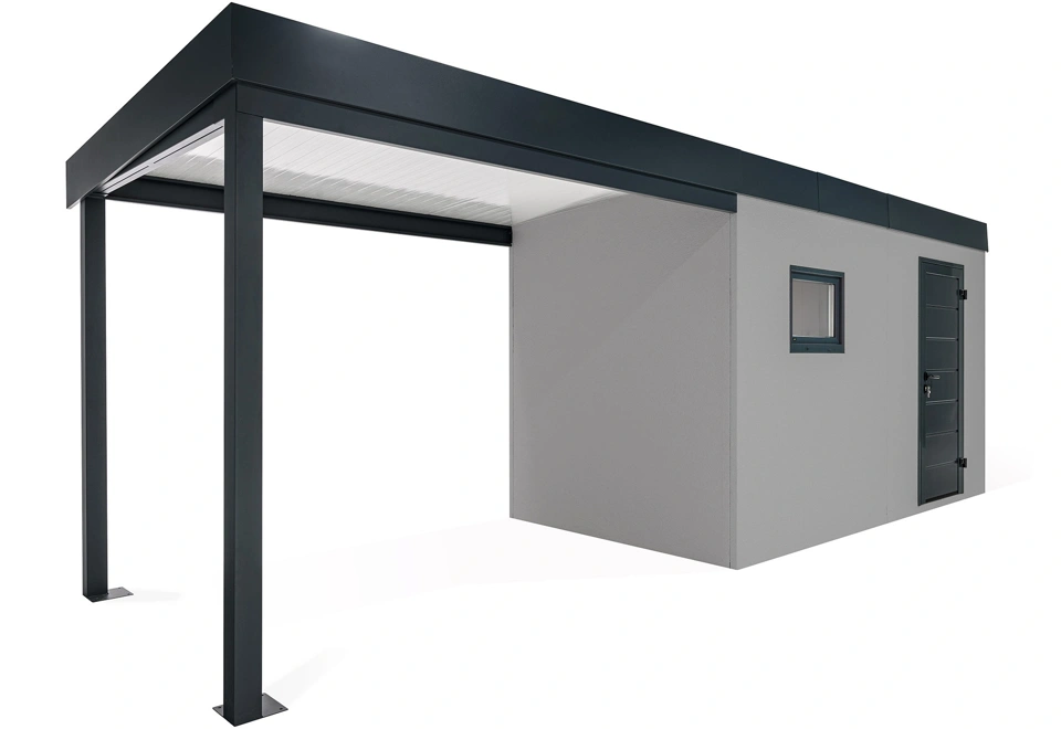 GARDEON® Garden house with Hörmann door and window with carport