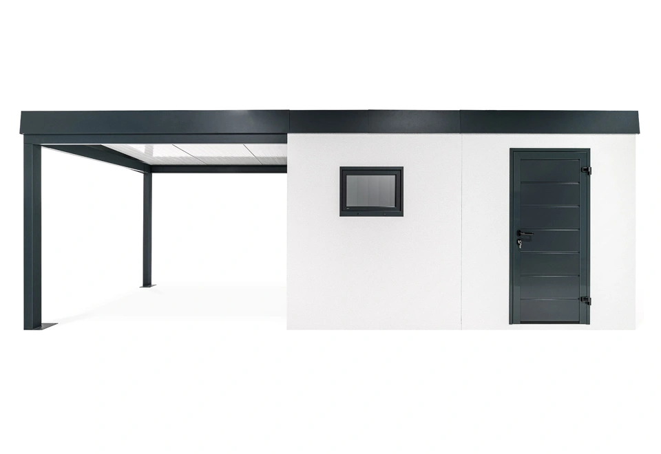 GARDEON® Garden house with Hörmann door and window with carport