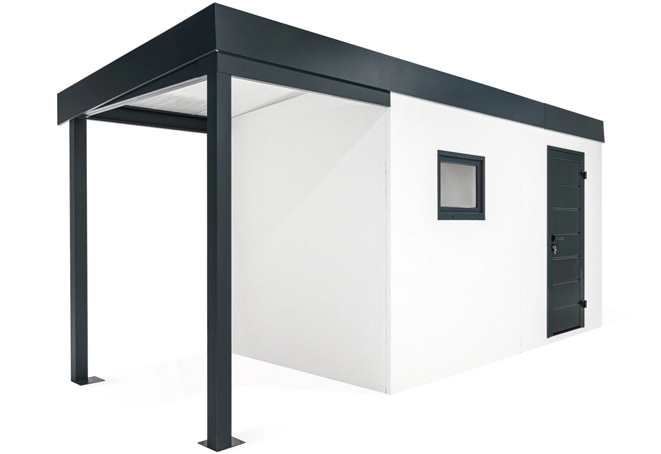 GARDEON® Garden house with Hörmann door and window with carport