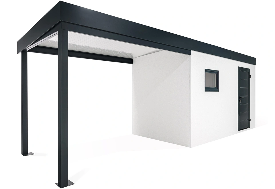 GARDEON® Garden house with Hörmann door and window with carport