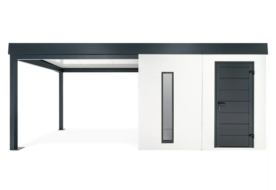 GARDEON® Garden House with Hörmann door, skylight and carport