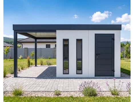 GARDEON® Garden House with Hörmann door, two skylights and carport