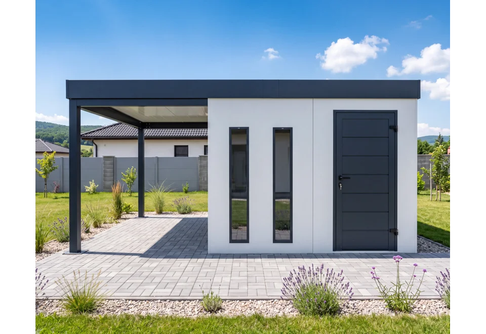 Garden house with two skylights and left carport