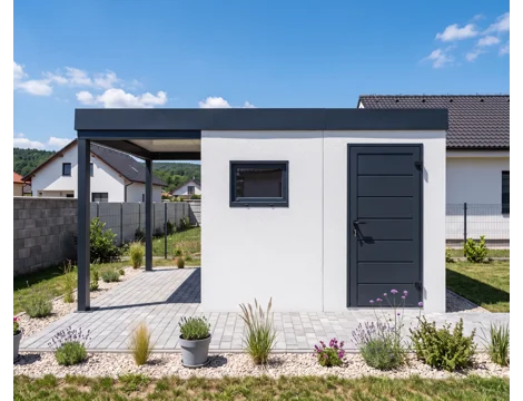 GARDEON® Garden House with Hörmann door, window and carport