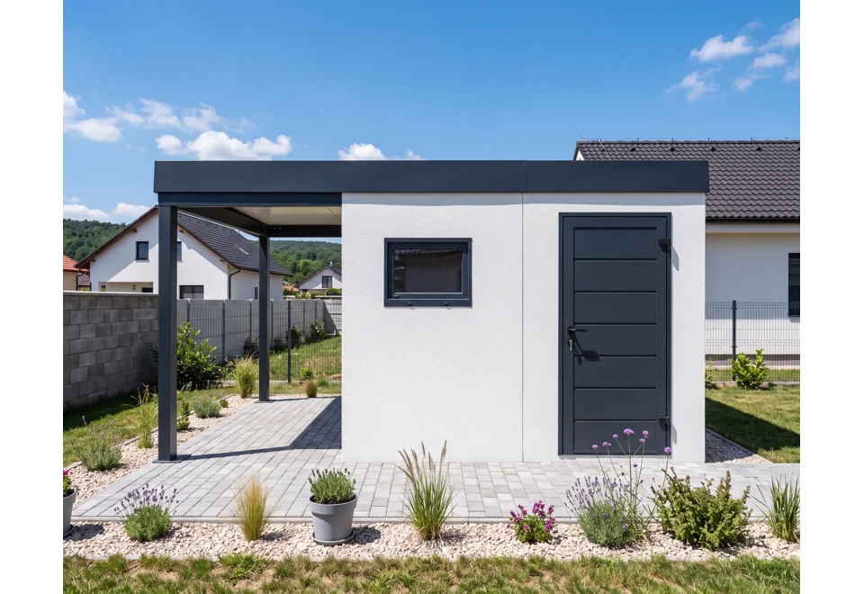 Garden house with carport and window
