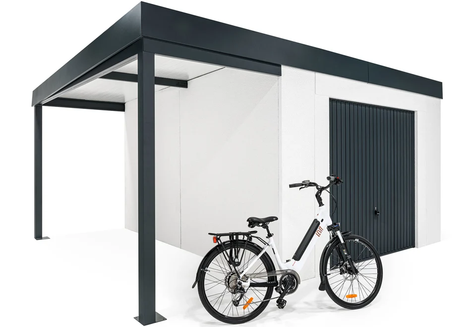 Garden house with Hormann garage door and left carport