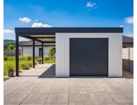 GARDEON® Garden House with safety garage door and carport