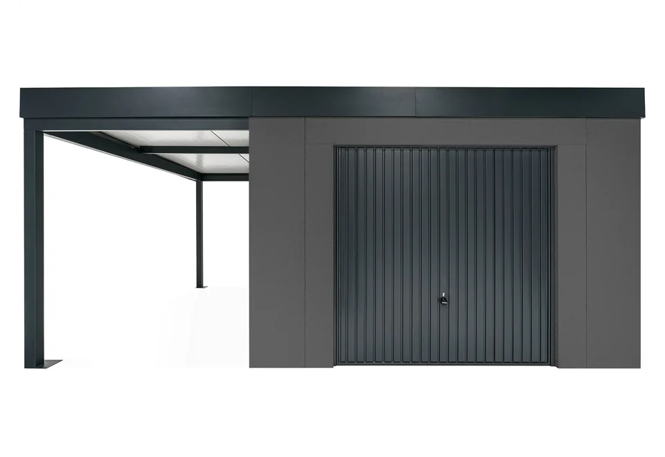 GARDEON® Garden House with safety garage door and carport
