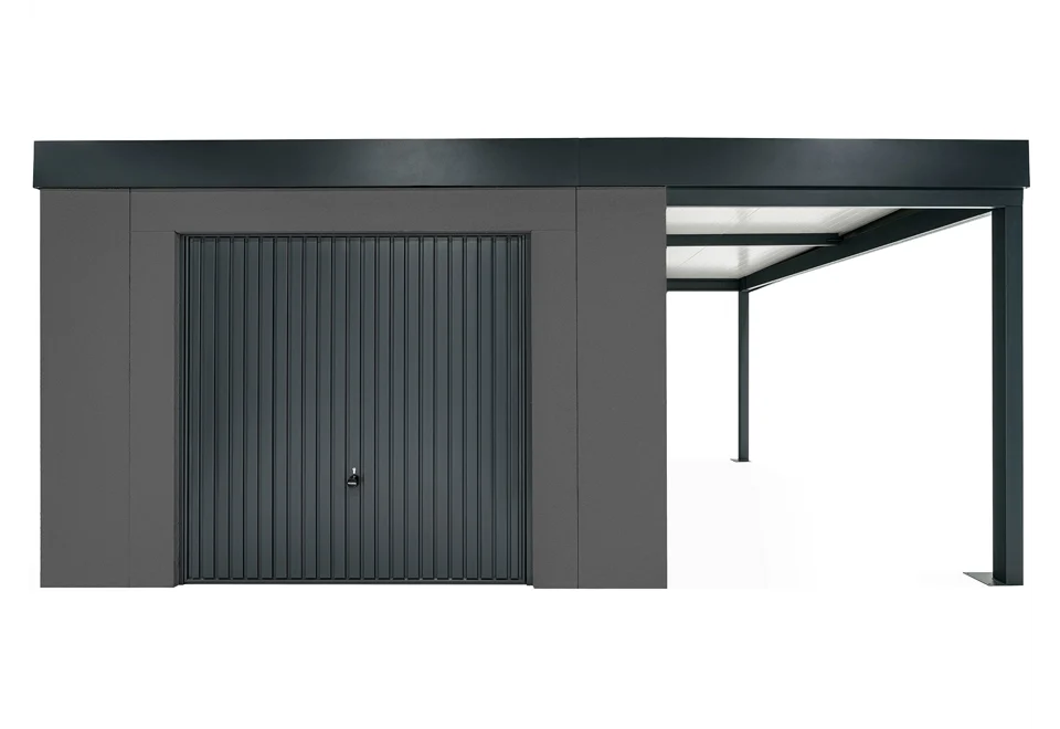 GARDEON® Garden House with safety garage door and carport