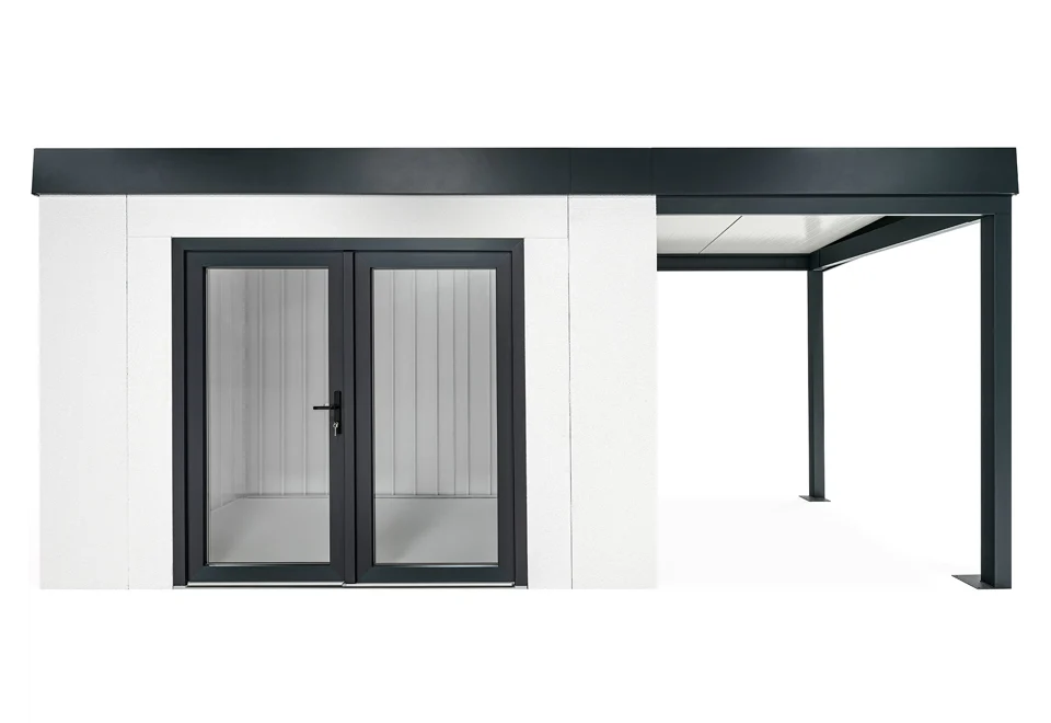 Garden house with double panoramatic door and right carport