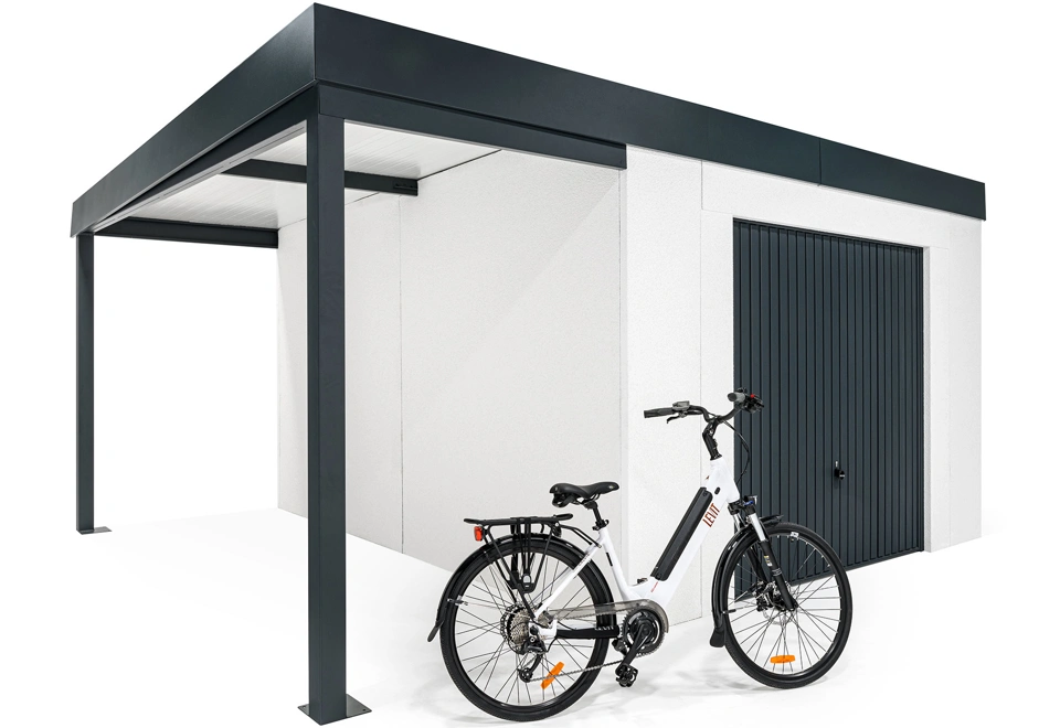 Garden house with Hormann garage door and left carport