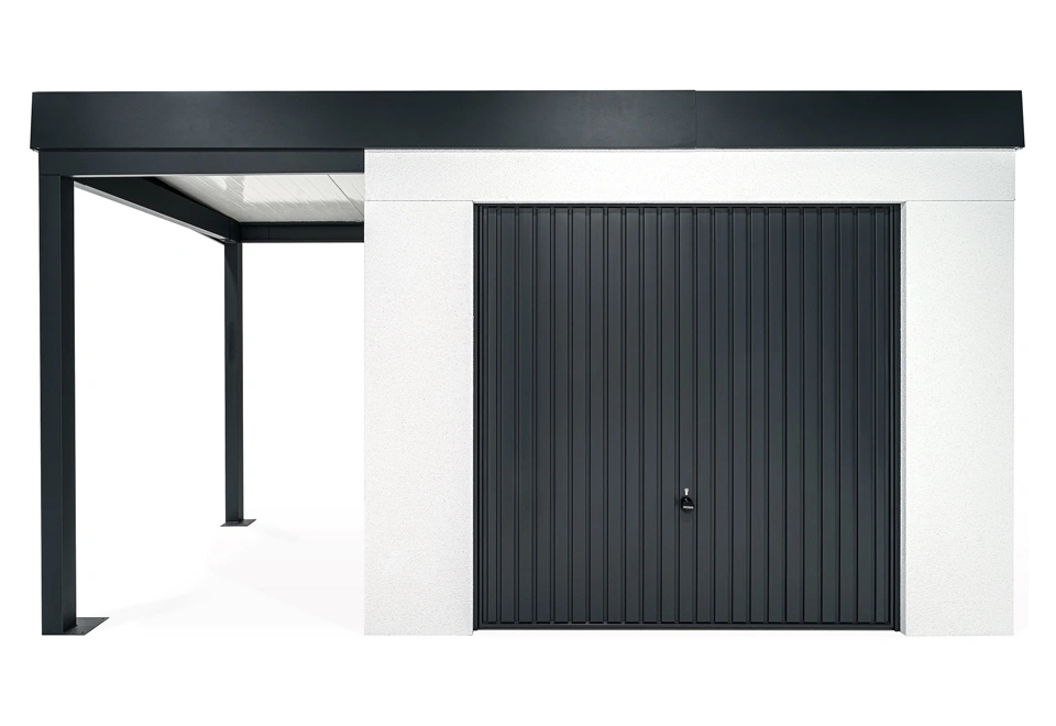 Garden house with Hormann safety garage door