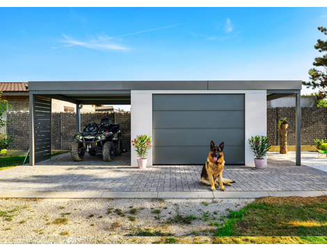 GARDEON® House with safety garage door, door, 2 skylights and 2 carports