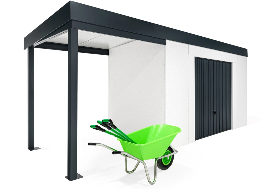 Garden house with Hormann safety garage door