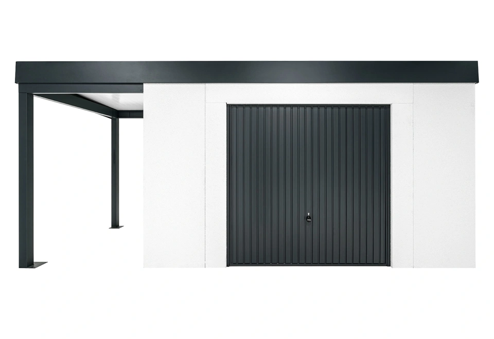 Garden house with Hormann safety garage door