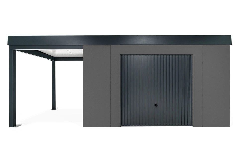 GARDEON® House with safety garage door with left carport