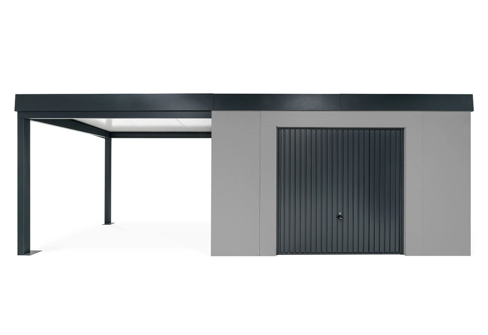 GARDEON® House with safety garage door with left carport