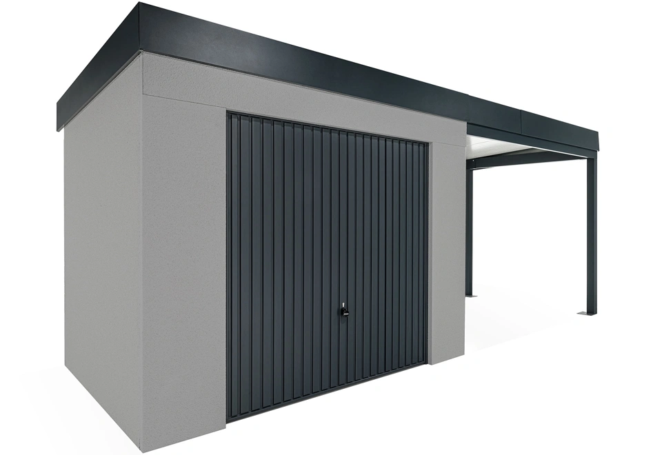 GARDEON® House with safety garage door with right carport