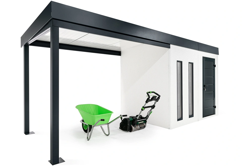 Garden house with two skylights and left carport