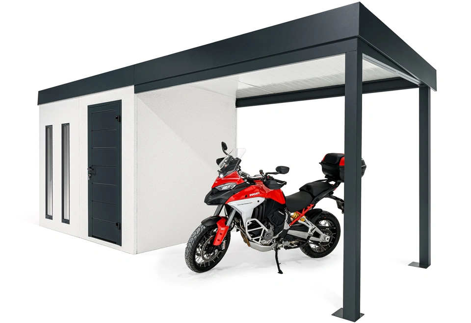 Garden house with two skylights and left carport