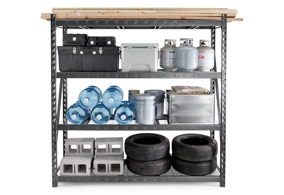 Heavy Duty MEGA RACK with four deep shelves GLADIATOR®