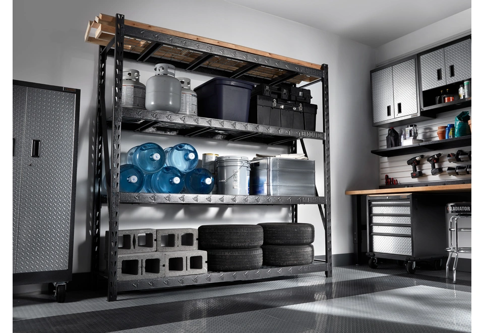 Heavy Duty MEGA RACK with four deep shelves GLADIATOR®